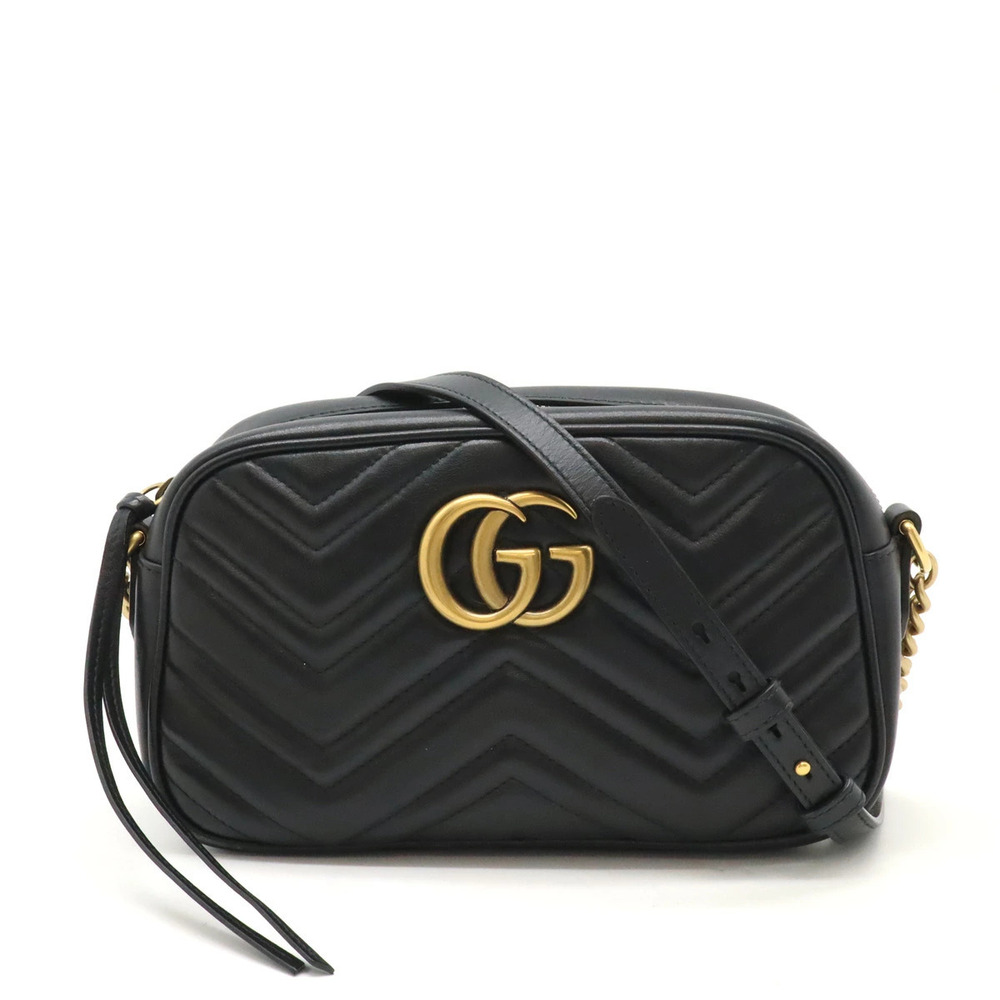 Gucci GG Marmont Shoulder Bag Chain Crossbody Quilted Leather Black
